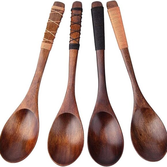 NEW! 4pc-Handmade Japanese Style Wooden Soup Spoons with Tied Line on Handle - Picture 5 of 5